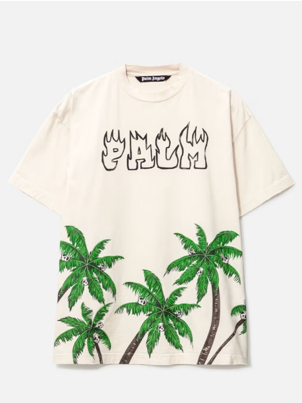 Palm Angels Palm and Skull Graphic Cream Tee Vintage Streetwear Oversized Size S